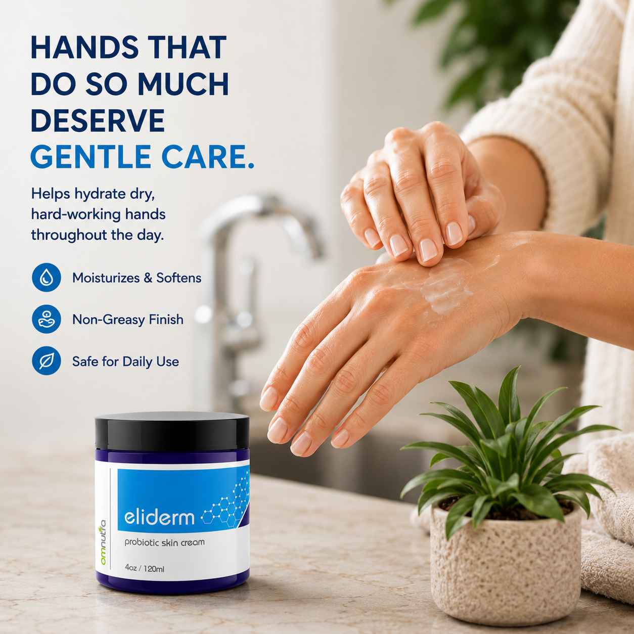 Eliderm Topical Probiotic Skin Cream – 4oz Microbiome Moisturizer for Dry, Sensitive & Stressed Skin